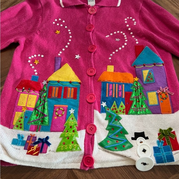 Pink Ugly Christmas Button Up Christmas Sweater - Picture 2 of 8